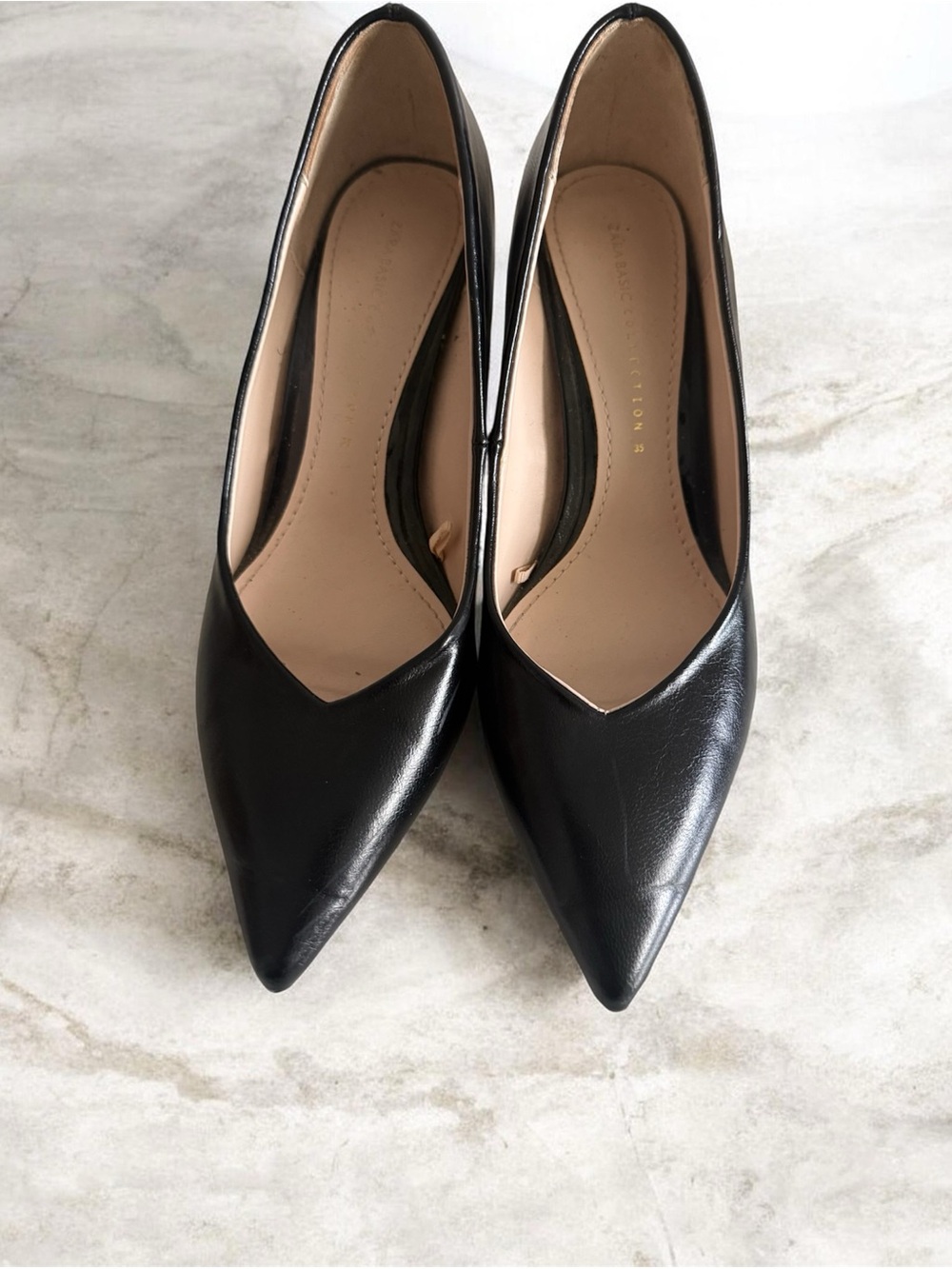 Zara Black Pointed-Toe Leather Heels